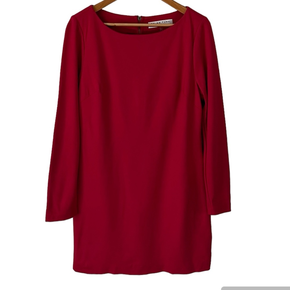 Trina Turk Red Long Sleeve Round Neck Shift Dress Size 10